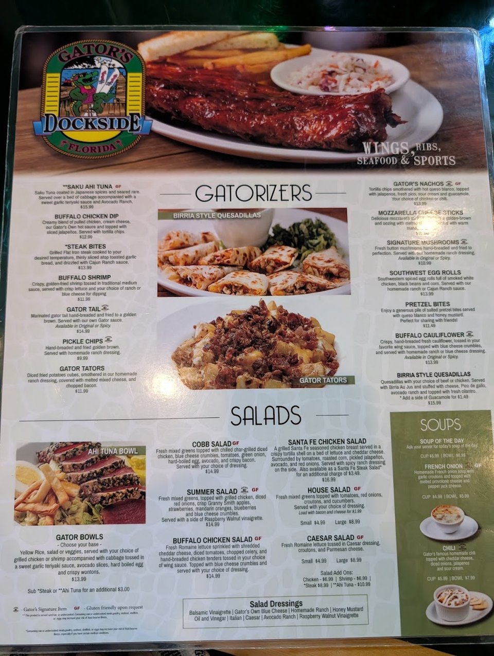 Menu page featuring wings and appetizers.