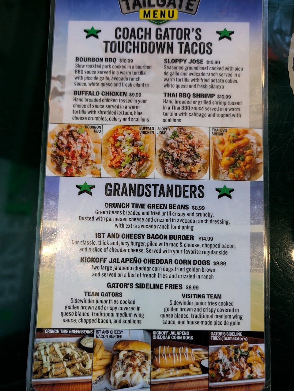 American starters listed for sharing at the table.